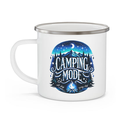 "Camping Mode All Day Every Day" Enamel Camping Mug – Durable, Lightweight, and Adventure-Ready! Mely Mela