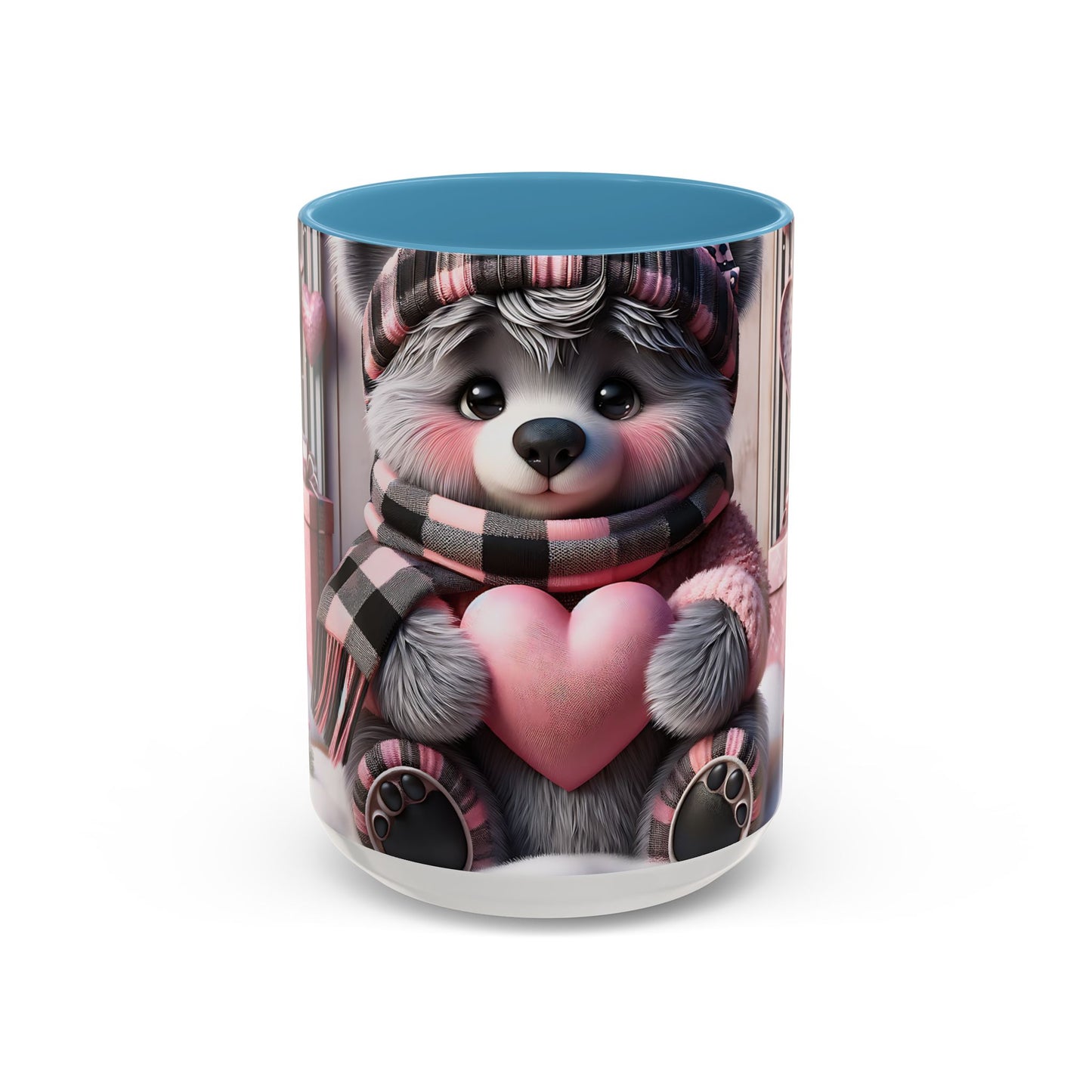 Elevate Your Morning Ritual with the 3D Valentine Cute Bear and Heart - Accent Coffee Mug (11, 15oz) Mely Mela