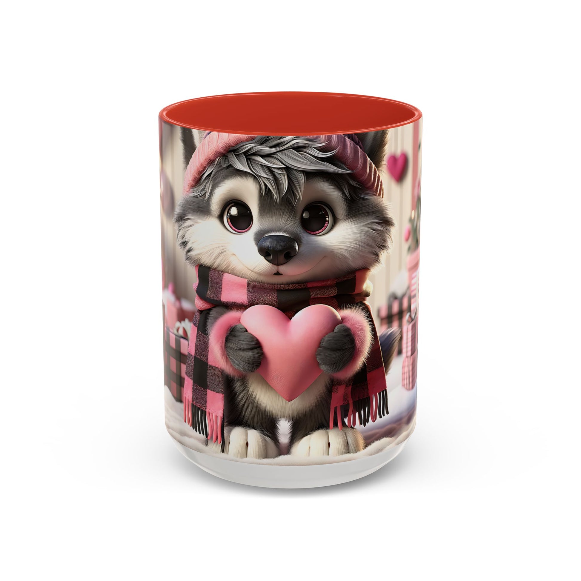 Valentine’s Cute Wolf and Heart - Accent Coffee Mug (11oz, 15oz) Mely Mela