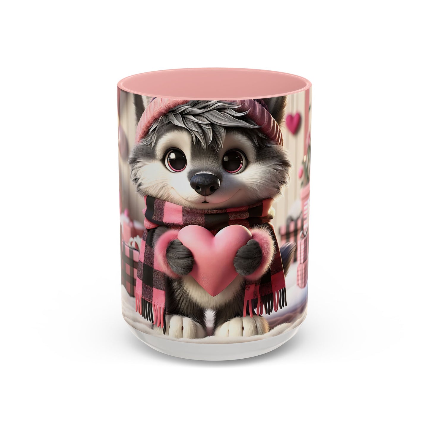 Valentine’s Cute Wolf and Heart - Accent Coffee Mug (11oz, 15oz) Mely Mela