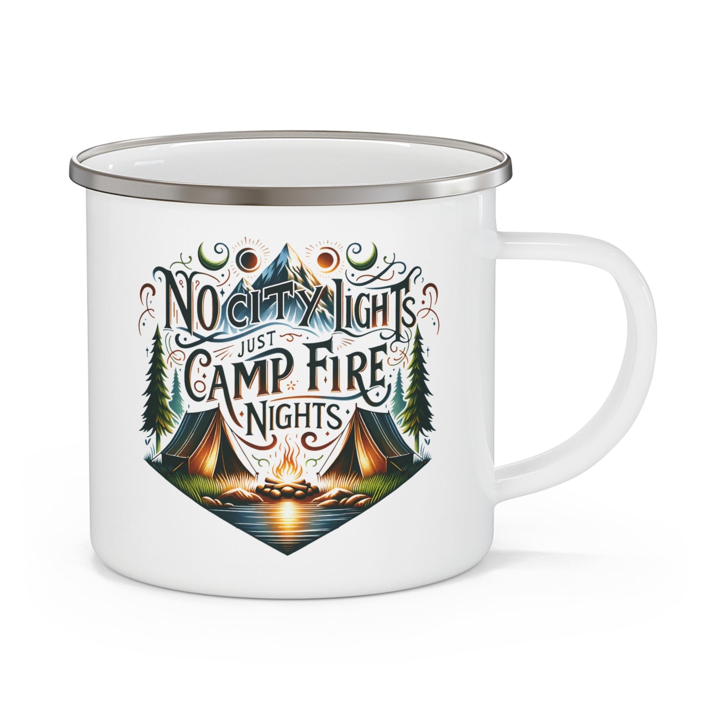 No City Lights, Just Camp Fire Nights: Transform Your Outdoor Experience - Enamel Camping Mug Mely Mela