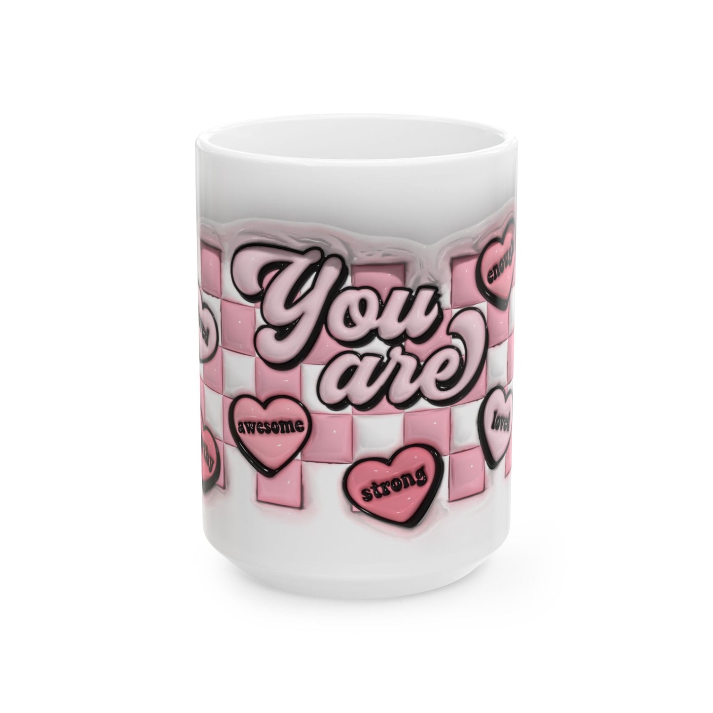 Gift-wrapped mug with a Valentine’s Day card beside it, ready for gifting.