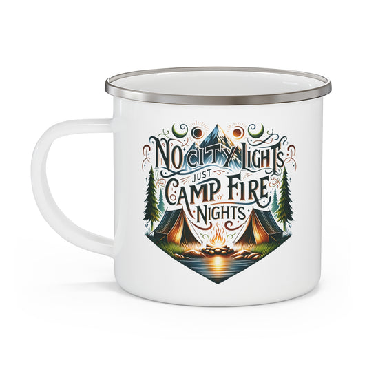 No City Lights, Just Camp Fire Nights: Transform Your Outdoor Experience - Enamel Camping Mug Mely Mela