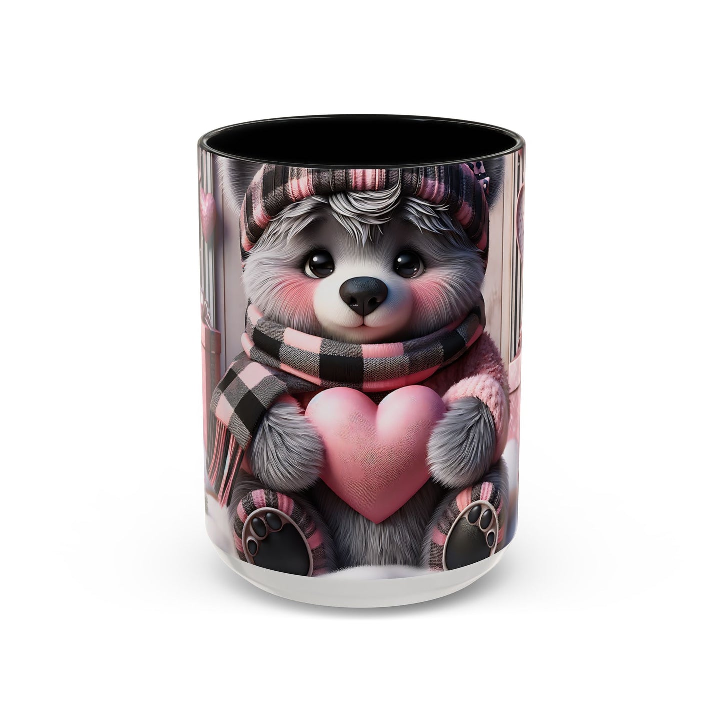 Elevate Your Morning Ritual with the 3D Valentine Cute Bear and Heart - Accent Coffee Mug (11, 15oz) Mely Mela