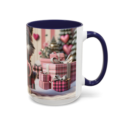 Valentine’s Cute Wolf and Heart - Accent Coffee Mug (11oz, 15oz) Mely Mela