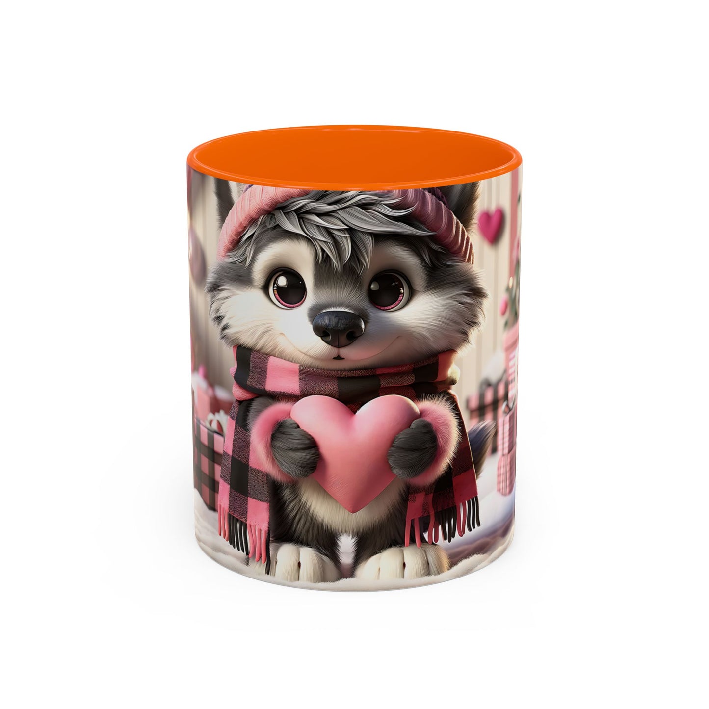 Valentine’s Cute Wolf and Heart - Accent Coffee Mug (11oz, 15oz) Mely Mela