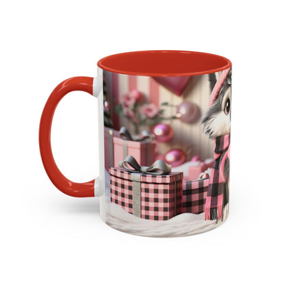 Valentine’s Cute Wolf and Heart - Accent Coffee Mug (11oz, 15oz) Mely Mela