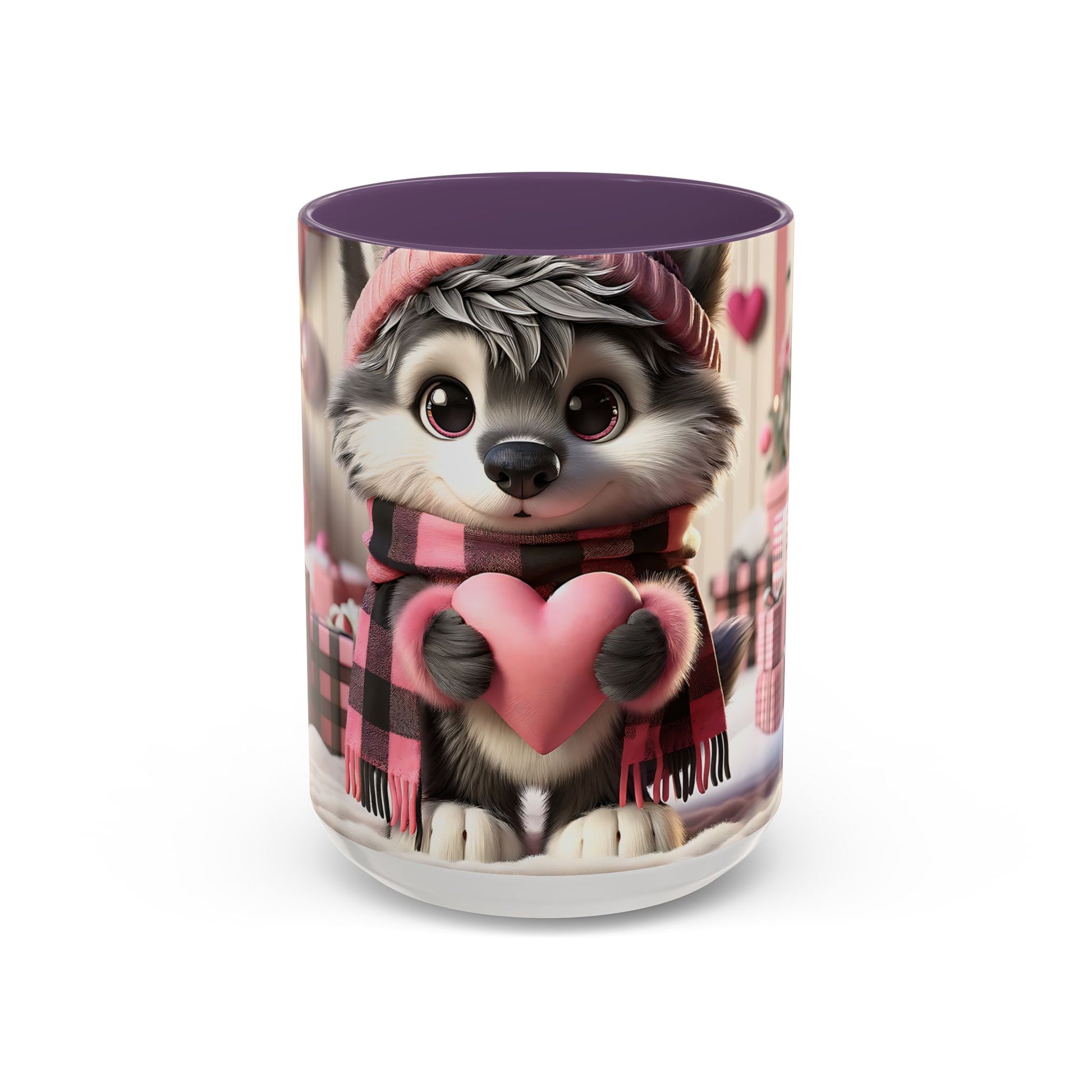 Valentine’s Cute Wolf and Heart - Accent Coffee Mug (11oz, 15oz) Mely Mela