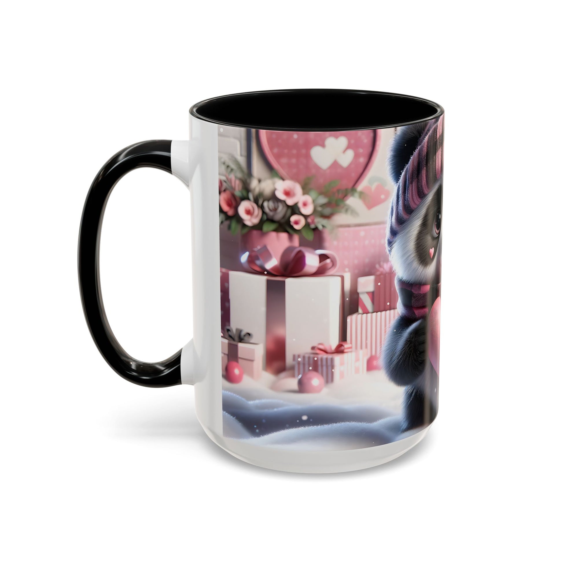 Bring Charm to Every Sip with the 3D Valentine Cute Panda and Heart - Accent Coffee Mug (11oz, 15oz) Mely Mela