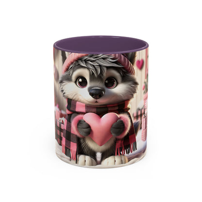 Valentine’s Cute Wolf and Heart - Accent Coffee Mug (11oz, 15oz) Mely Mela