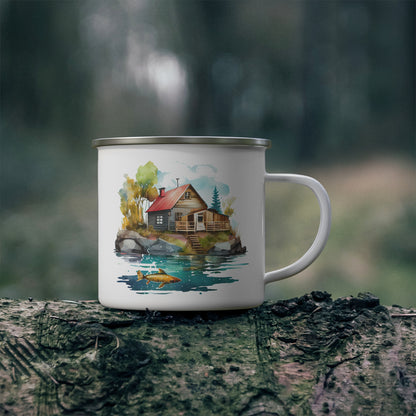 Golden Waters Lodge Enamel Mug – A Campist’s Must-Have Printify