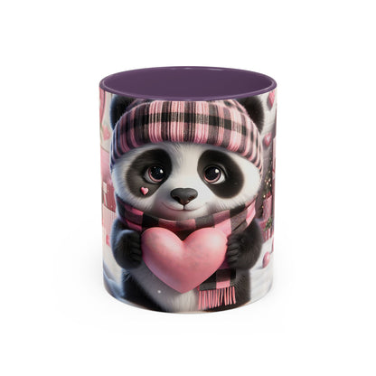 Bring Charm to Every Sip with the 3D Valentine Cute Panda and Heart - Accent Coffee Mug (11oz, 15oz) Mely Mela