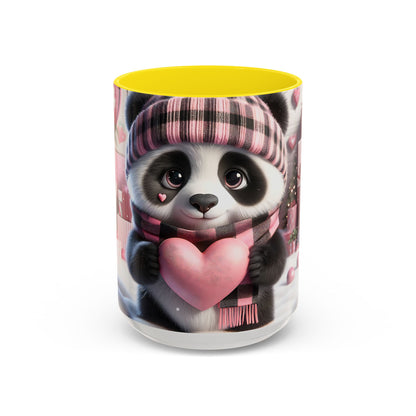 Bring Charm to Every Sip with the 3D Valentine Cute Panda and Heart - Accent Coffee Mug (11oz, 15oz) Mely Mela