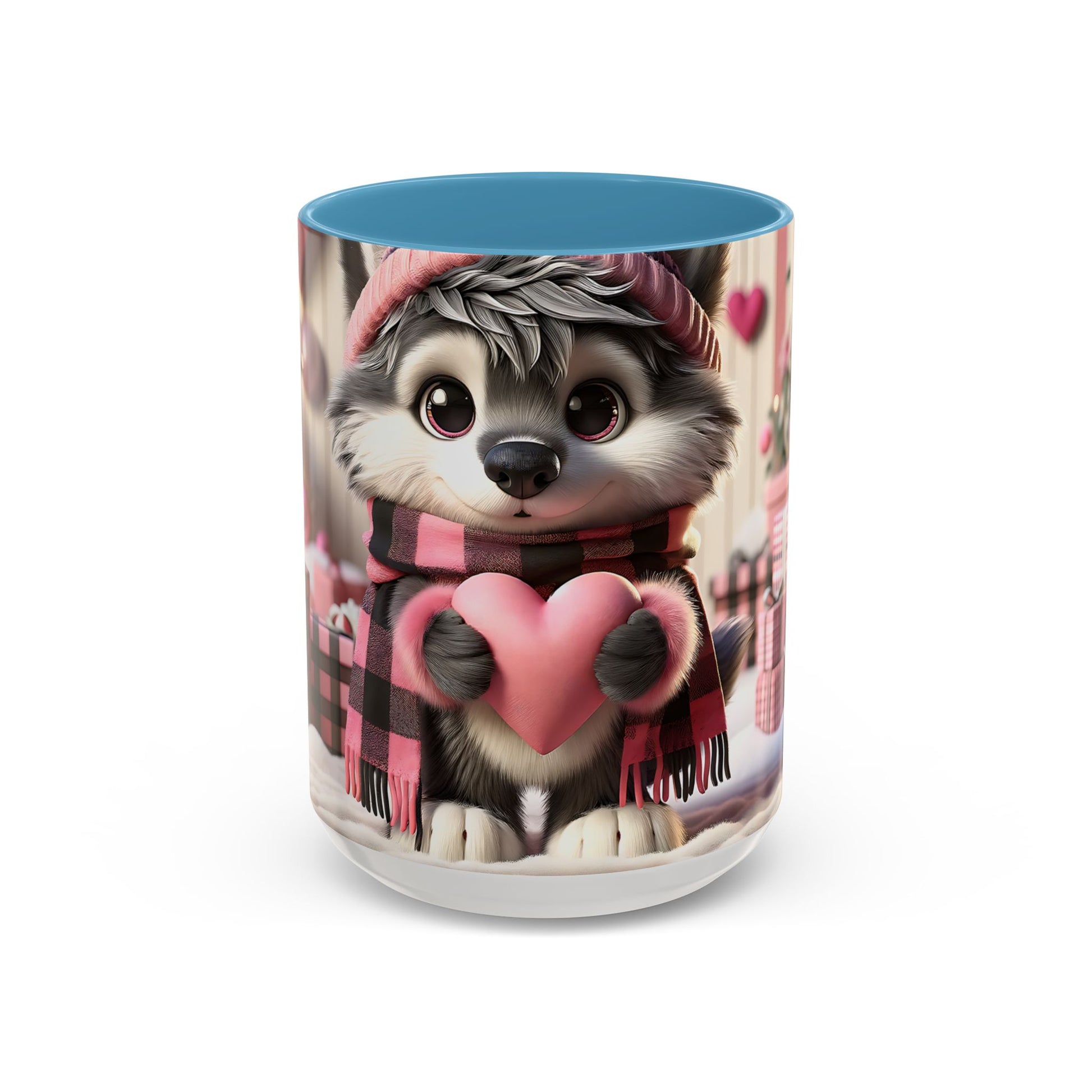 Valentine’s Cute Wolf and Heart - Accent Coffee Mug (11oz, 15oz) Mely Mela