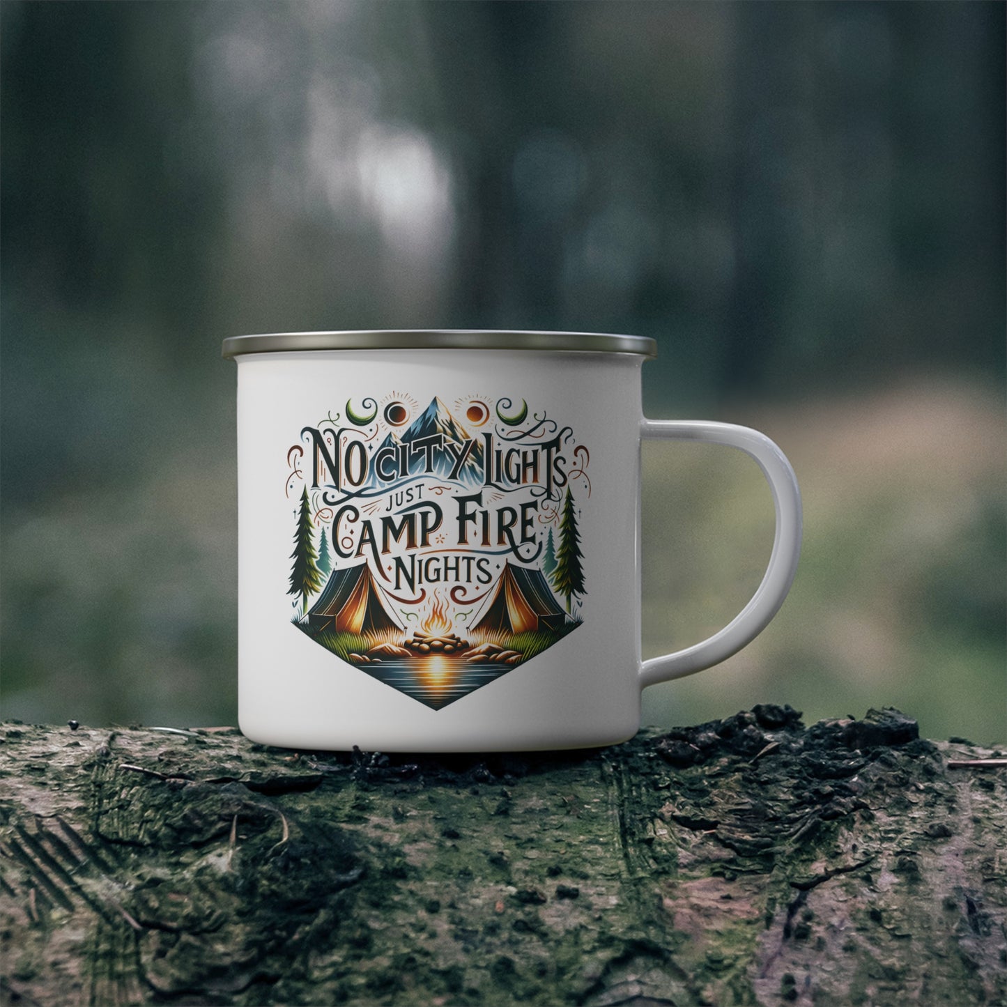 No City Lights, Just Camp Fire Nights: Transform Your Outdoor Experience - Enamel Camping Mug Mely Mela