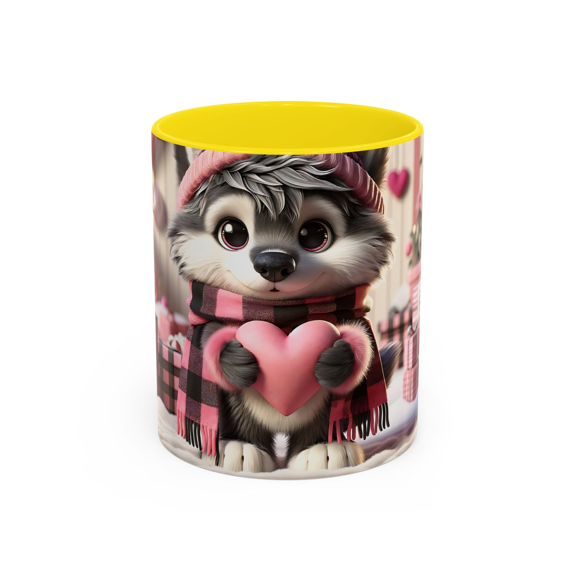 Valentine’s Cute Wolf and Heart - Accent Coffee Mug (11oz, 15oz) Mely Mela