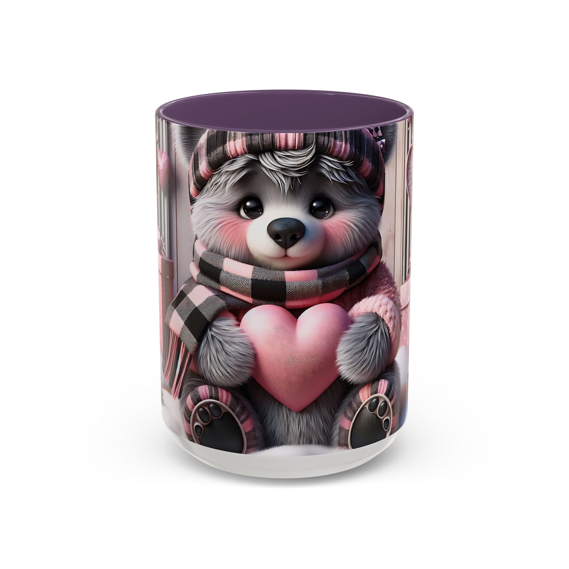 Elevate Your Morning Ritual with the 3D Valentine Cute Bear and Heart - Accent Coffee Mug (11, 15oz) Mely Mela