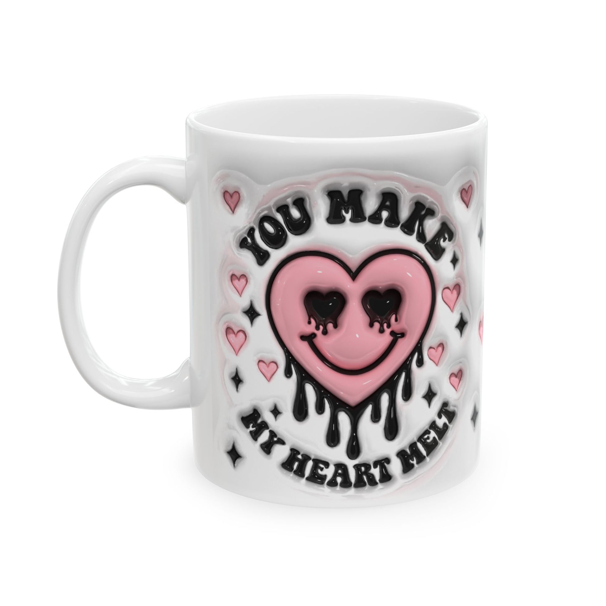 You Make My Heart Melt Ceramic Mug with Valentine's Day design (front view).