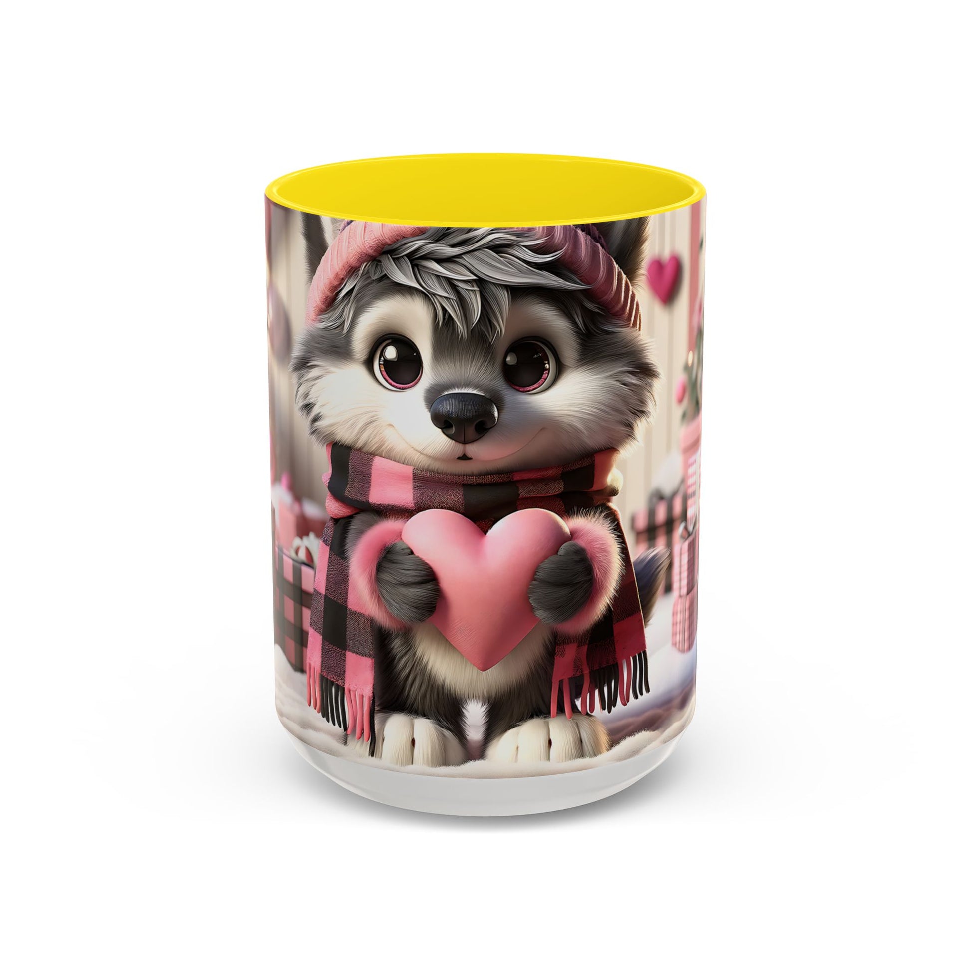 Valentine’s Cute Wolf and Heart - Accent Coffee Mug (11oz, 15oz) Mely Mela