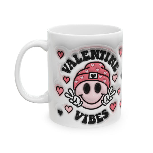 Valentine Vibes Ceramic Mug with heart design - Perfect Valentine’s Day gift.