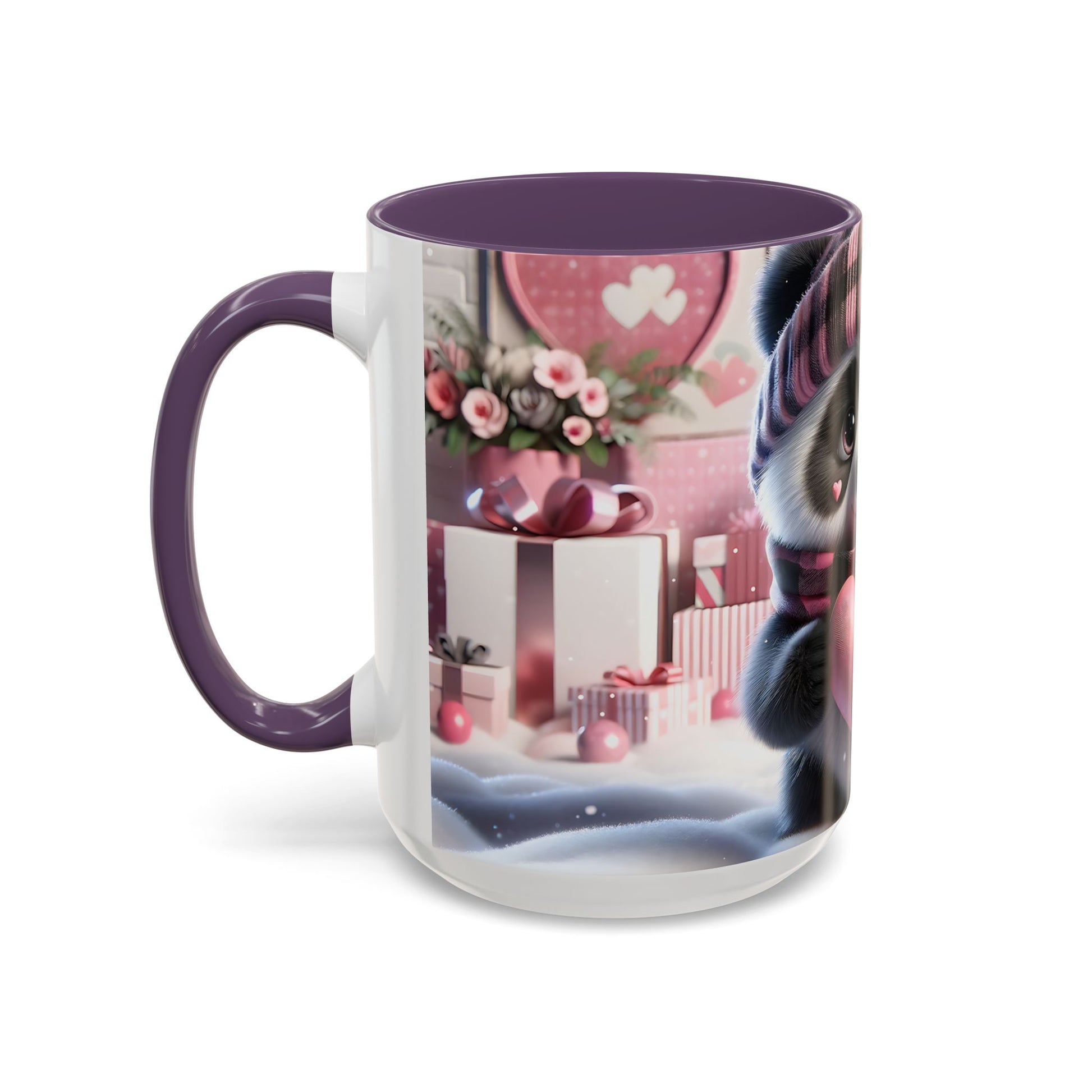 Bring Charm to Every Sip with the 3D Valentine Cute Panda and Heart - Accent Coffee Mug (11oz, 15oz) Mely Mela