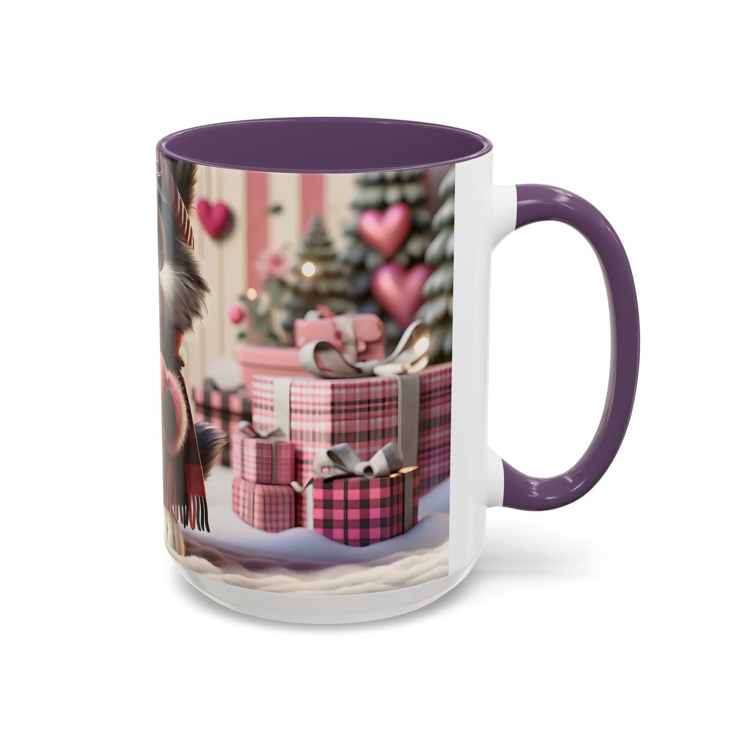 Valentine’s Cute Wolf and Heart - Accent Coffee Mug (11oz, 15oz) Mely Mela