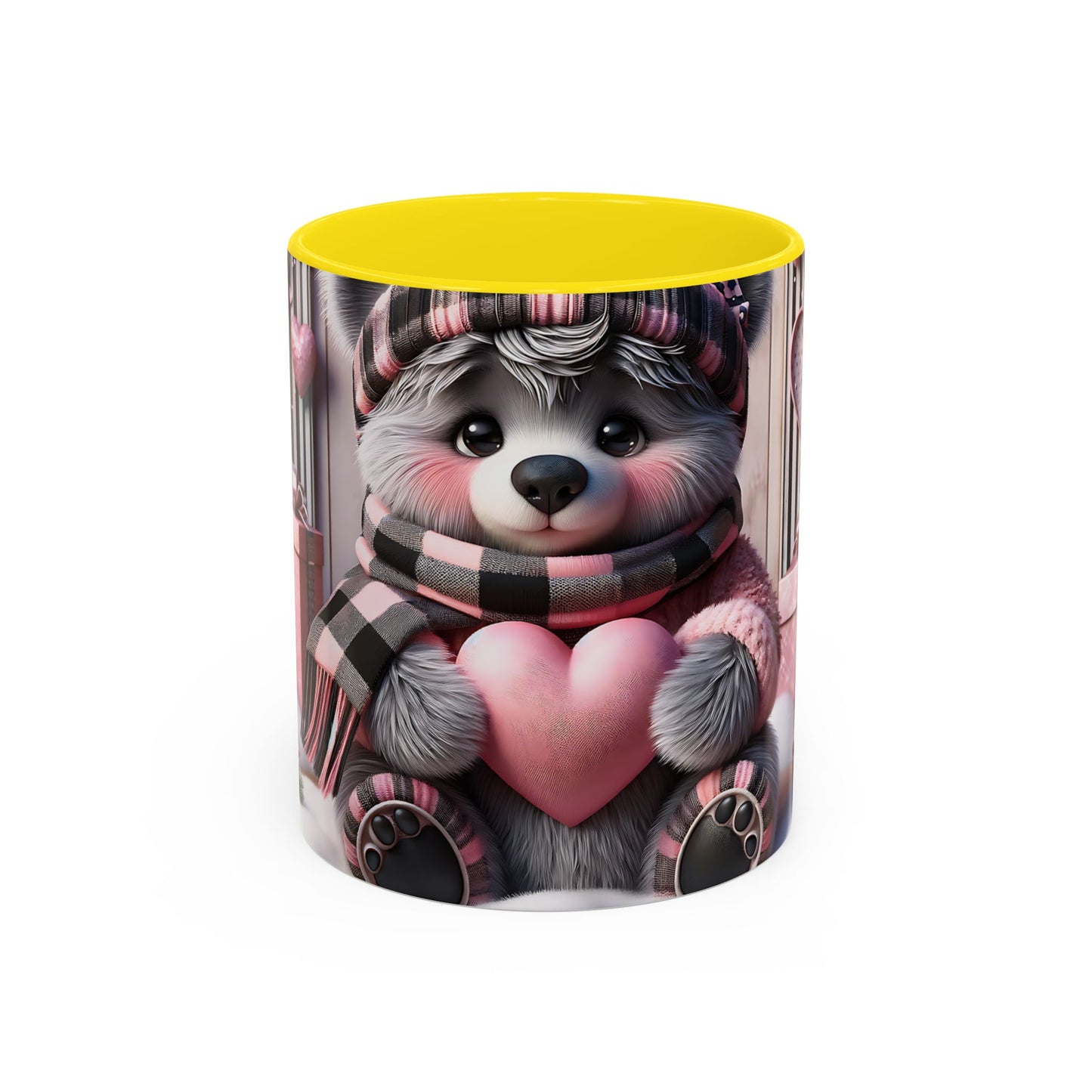 Elevate Your Morning Ritual with the 3D Valentine Cute Bear and Heart - Accent Coffee Mug (11, 15oz) Mely Mela