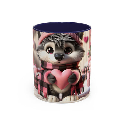 Valentine’s Cute Wolf and Heart - Accent Coffee Mug (11oz, 15oz) Mely Mela