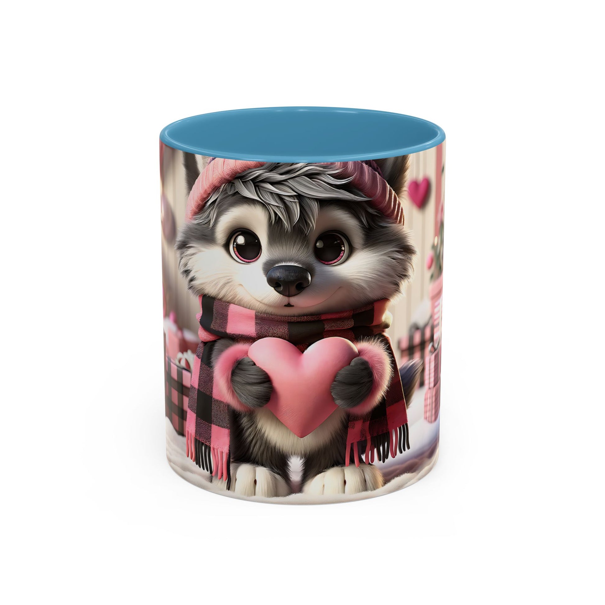 Valentine’s Cute Wolf and Heart - Accent Coffee Mug (11oz, 15oz) Mely Mela