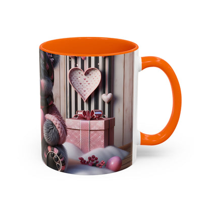 Elevate Your Morning Ritual with the 3D Valentine Cute Bear and Heart - Accent Coffee Mug (11, 15oz) Mely Mela