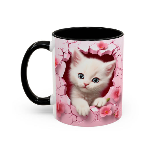 3D Hole in Wall Pink Kitten Coffee Mug – Cute & Stylish Accent Mug (11oz & 15oz) Mely Mela