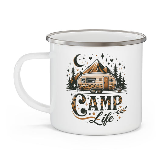 Experience the Outdoors with the Leopard Camp Life - Enamel Camping Mug Mely Mela