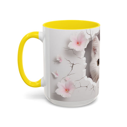 Elevate Your Coffee Moments with the 3D White Cat - Accent Coffee Mug (11, 15oz) Mely Mela