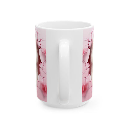 3D Hole in Wall Pink Kitten - Ceramic Mug (11oz, 15oz) Mely Mela