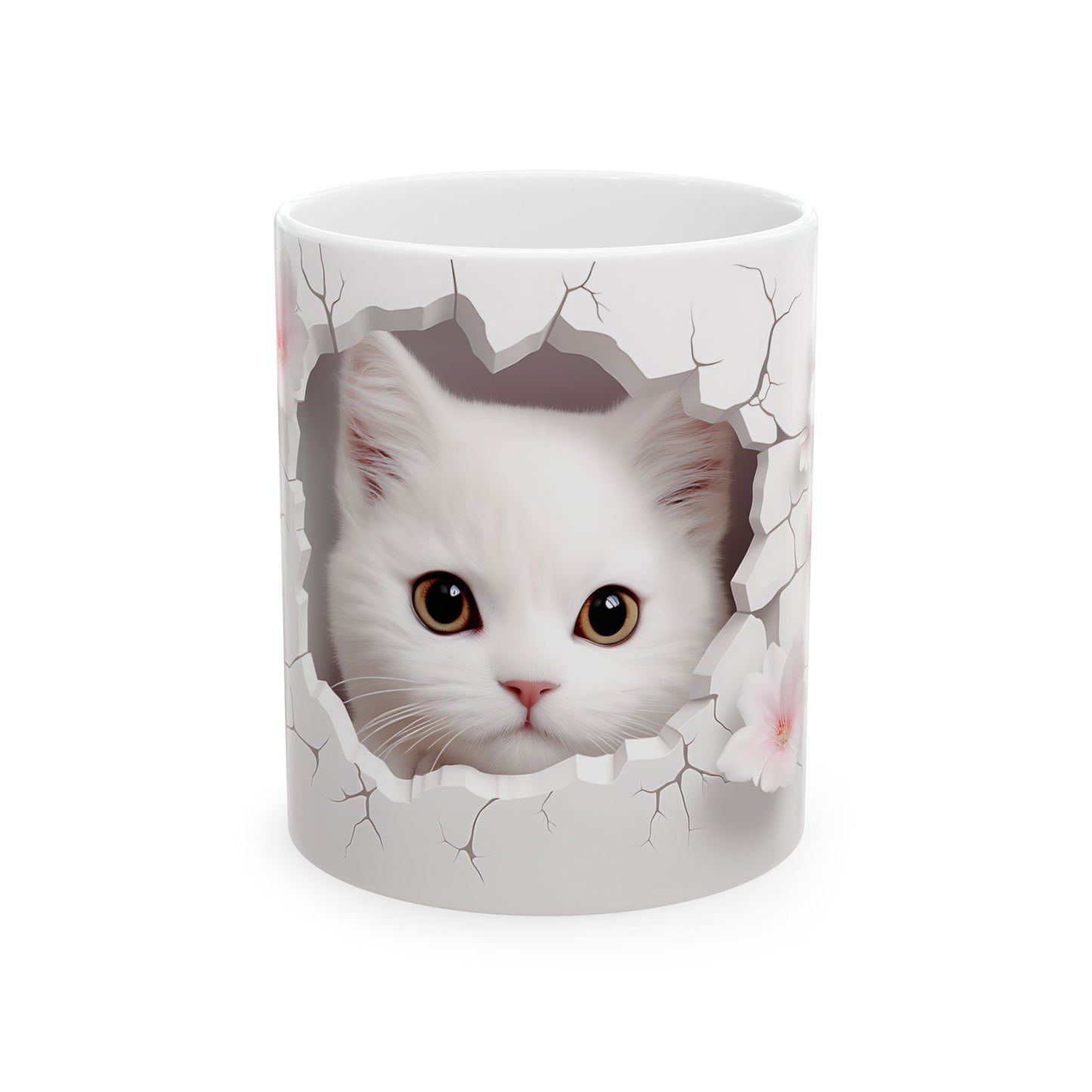 3D White Cat - Ceramic Mugs 11oz & 15oz: The Perfect Blend of Charm and Functionality Mely Mela