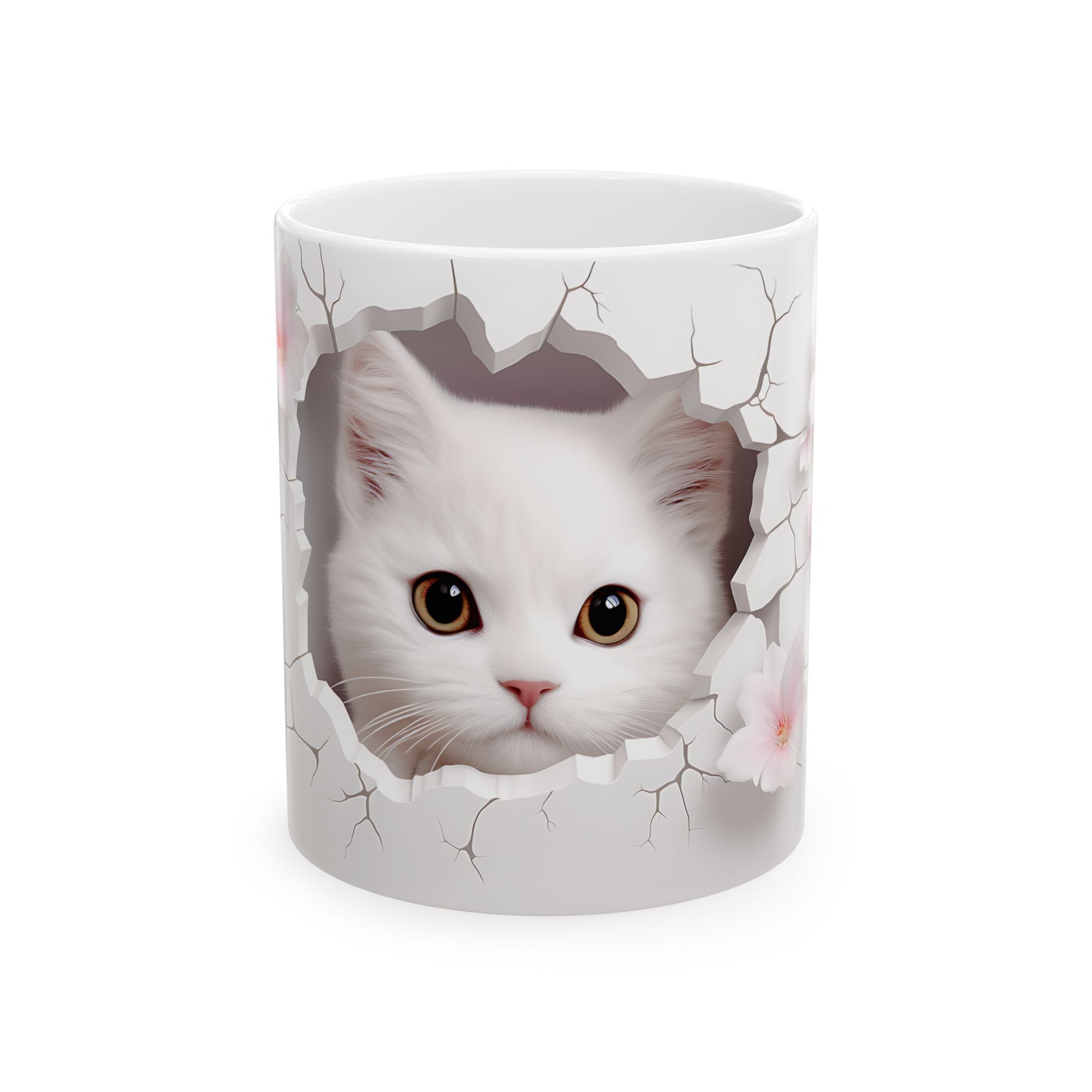 3D White Cat - Ceramic Mugs 11oz & 15oz: The Perfect Blend of Charm and Functionality Mely Mela