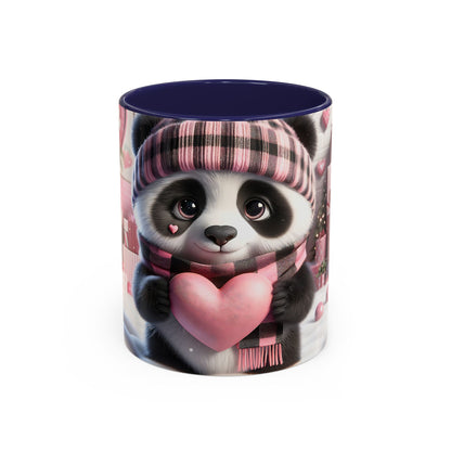 Bring Charm to Every Sip with the 3D Valentine Cute Panda and Heart - Accent Coffee Mug (11oz, 15oz) Mely Mela