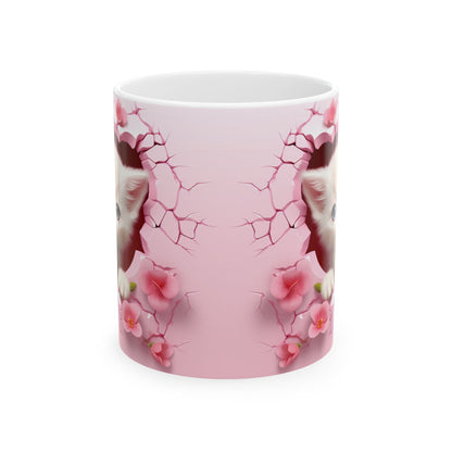 3D Hole in Wall Pink Kitten - Ceramic Mug (11oz, 15oz) Mely Mela