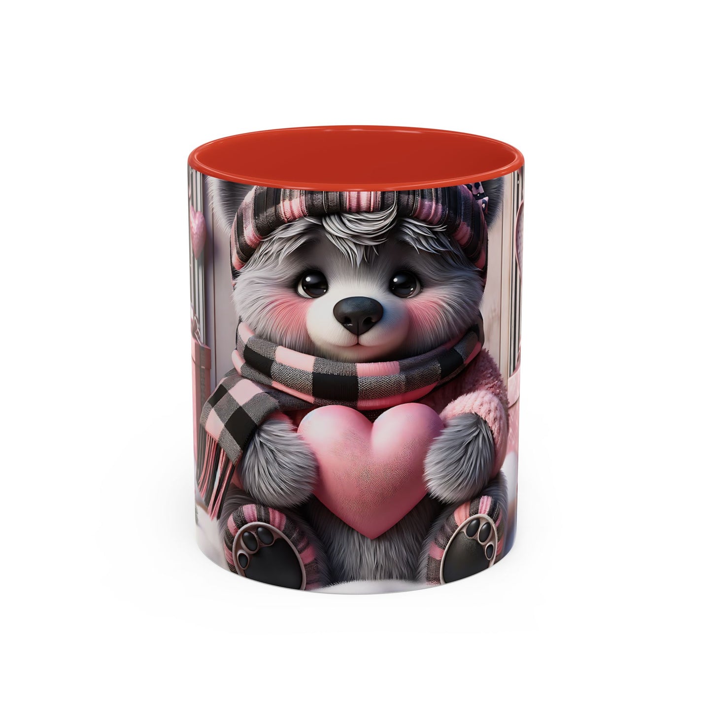 Elevate Your Morning Ritual with the 3D Valentine Cute Bear and Heart - Accent Coffee Mug (11, 15oz) Mely Mela