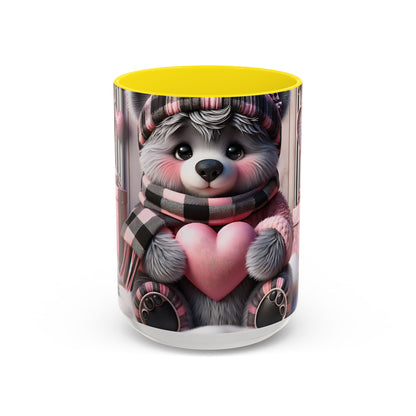 Elevate Your Morning Ritual with the 3D Valentine Cute Bear and Heart - Accent Coffee Mug (11, 15oz) Mely Mela