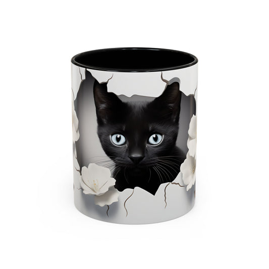 Add Charm to Your Day with the 3D Black Cat - Accent Coffee Mug (11oz, 15oz) Mely Mela