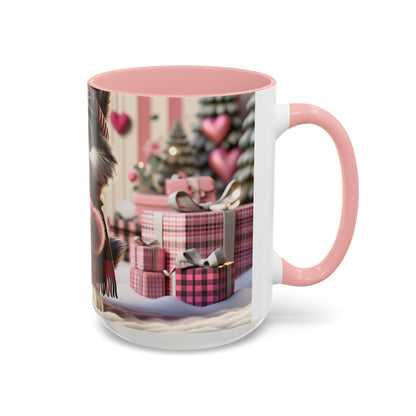 Valentine’s Cute Wolf and Heart - Accent Coffee Mug (11oz, 15oz) Mely Mela