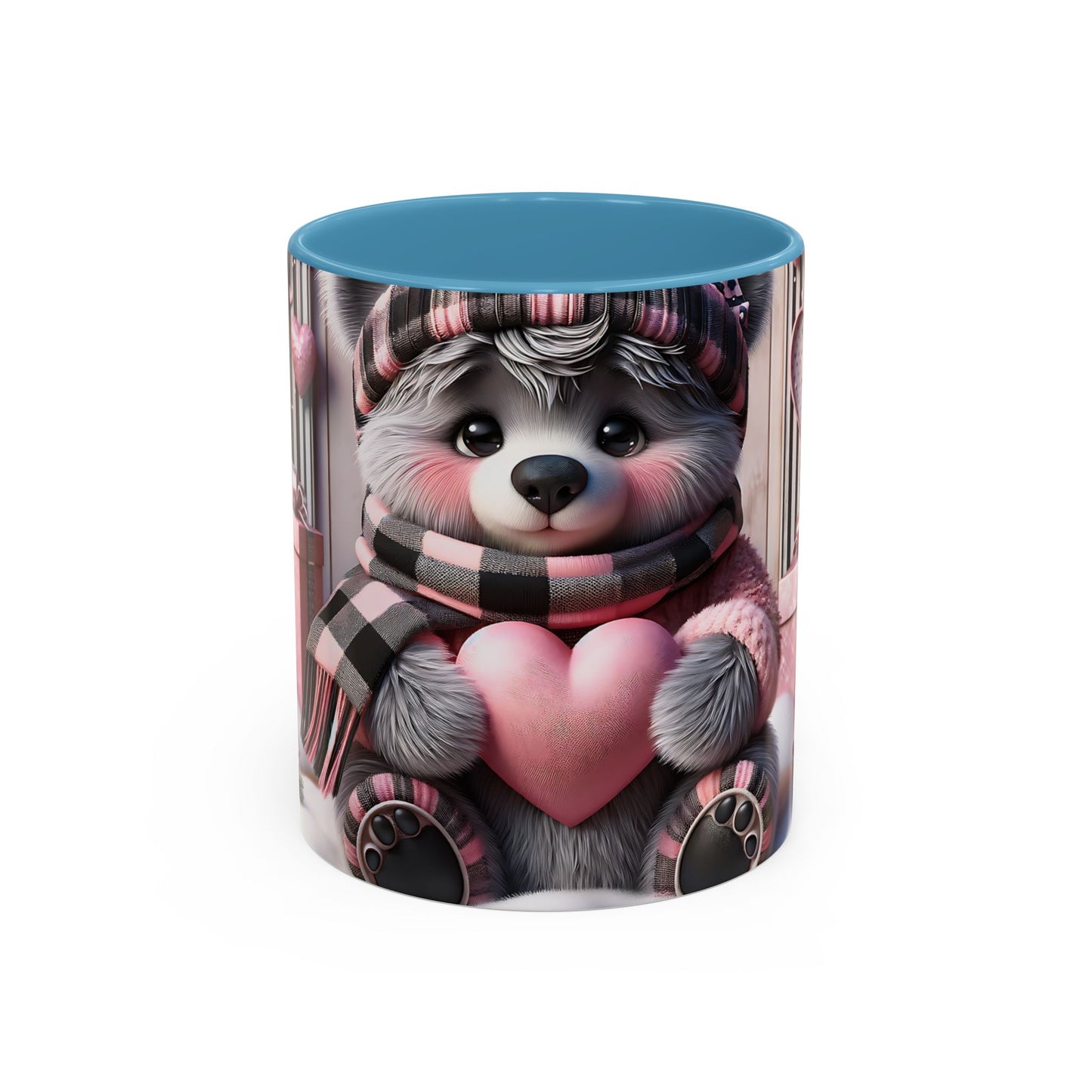 Elevate Your Morning Ritual with the 3D Valentine Cute Bear and Heart - Accent Coffee Mug (11, 15oz) Mely Mela