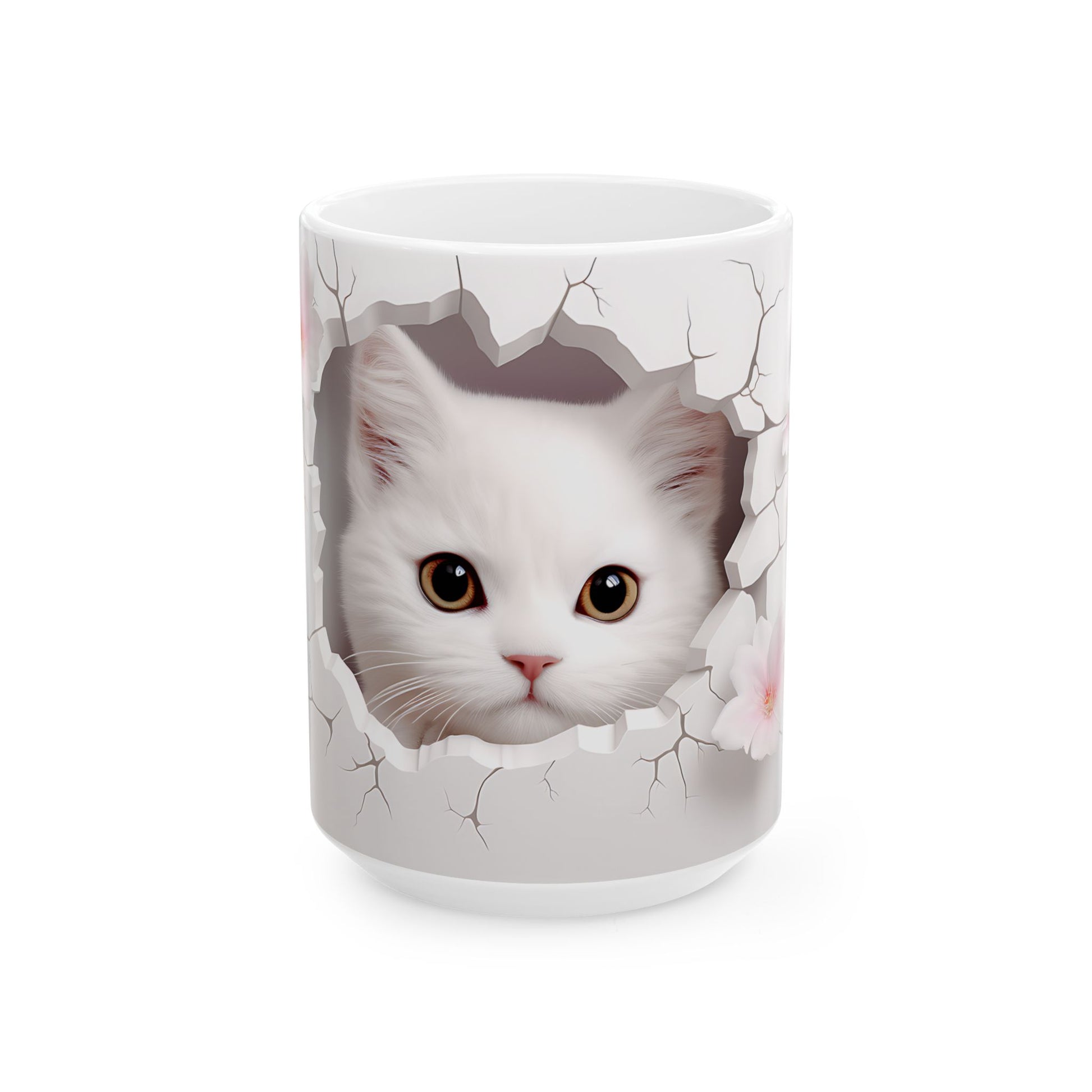 3D White Cat - Ceramic Mugs 11oz & 15oz: The Perfect Blend of Charm and Functionality Mely Mela