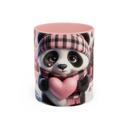 Bring Charm to Every Sip with the 3D Valentine Cute Panda and Heart - Accent Coffee Mug (11oz, 15oz) Mely Mela