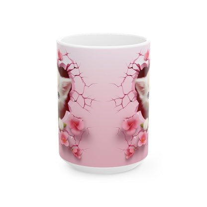 3D Hole in Wall Pink Kitten - Ceramic Mug (11oz, 15oz) Mely Mela