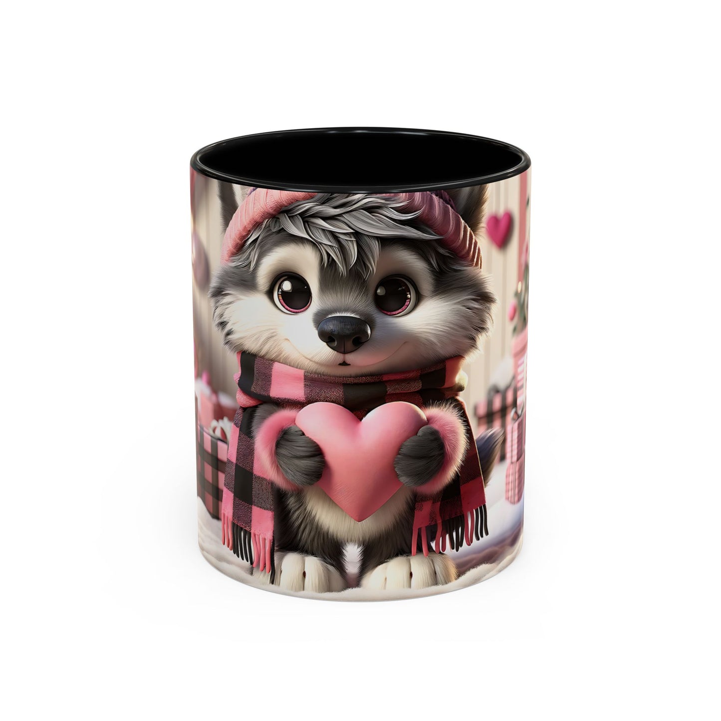 Valentine’s Cute Wolf and Heart - Accent Coffee Mug (11oz, 15oz) Mely Mela