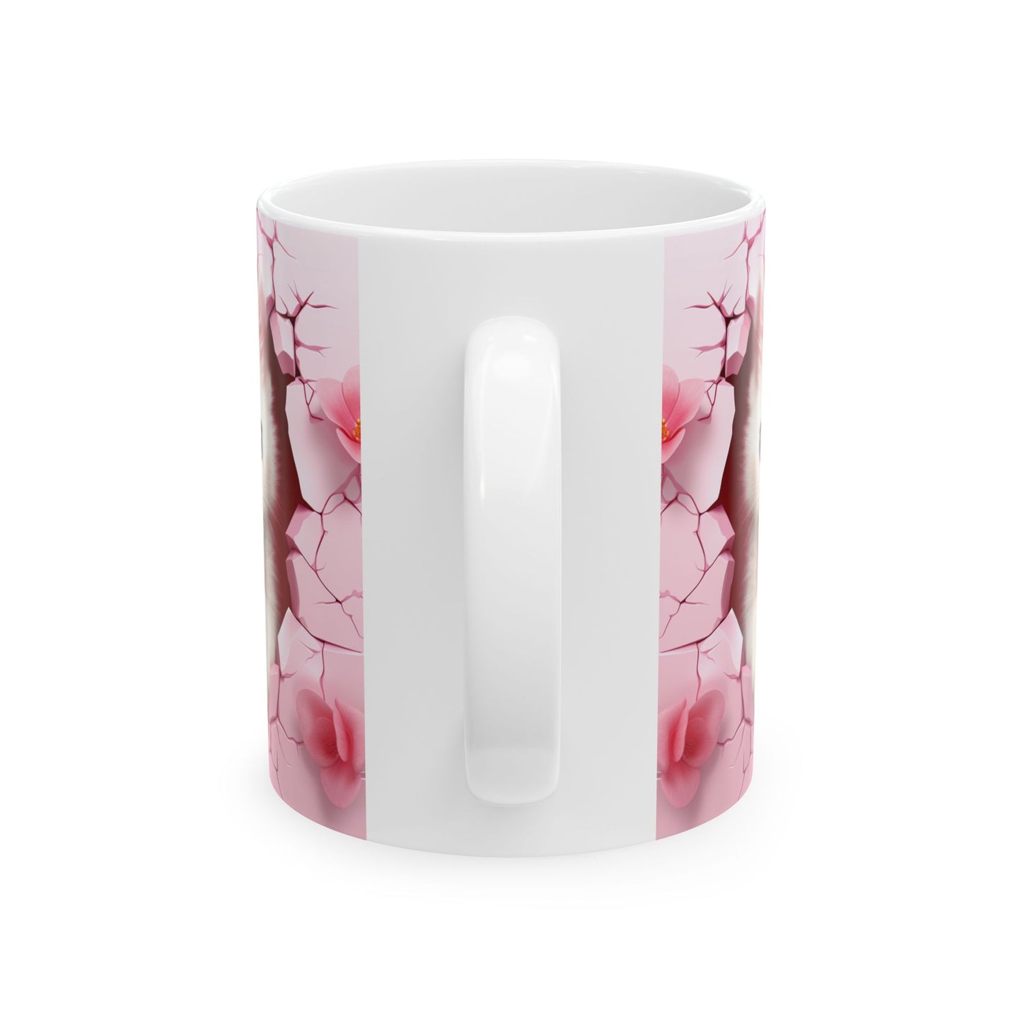 3D Hole in Wall Pink Kitten - Ceramic Mug (11oz, 15oz) Mely Mela