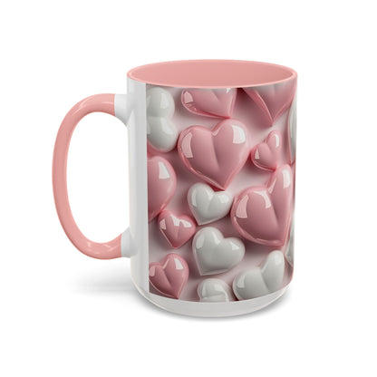 3D Pink Heart Accent Coffee Mug – Perfect Valentine’s Day Gift (11oz, 15oz) Mely Mela